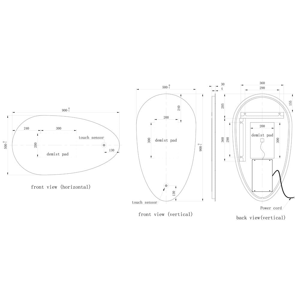 Astini Jacob Teardrop White 500mm LED Tuch Mirror Taps UK