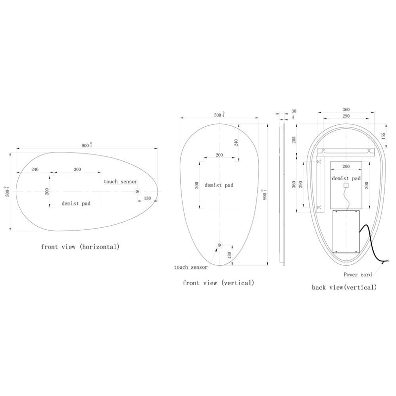 Astini Jacob Teardrop White 500mm LED Touch Mirror Taps UK