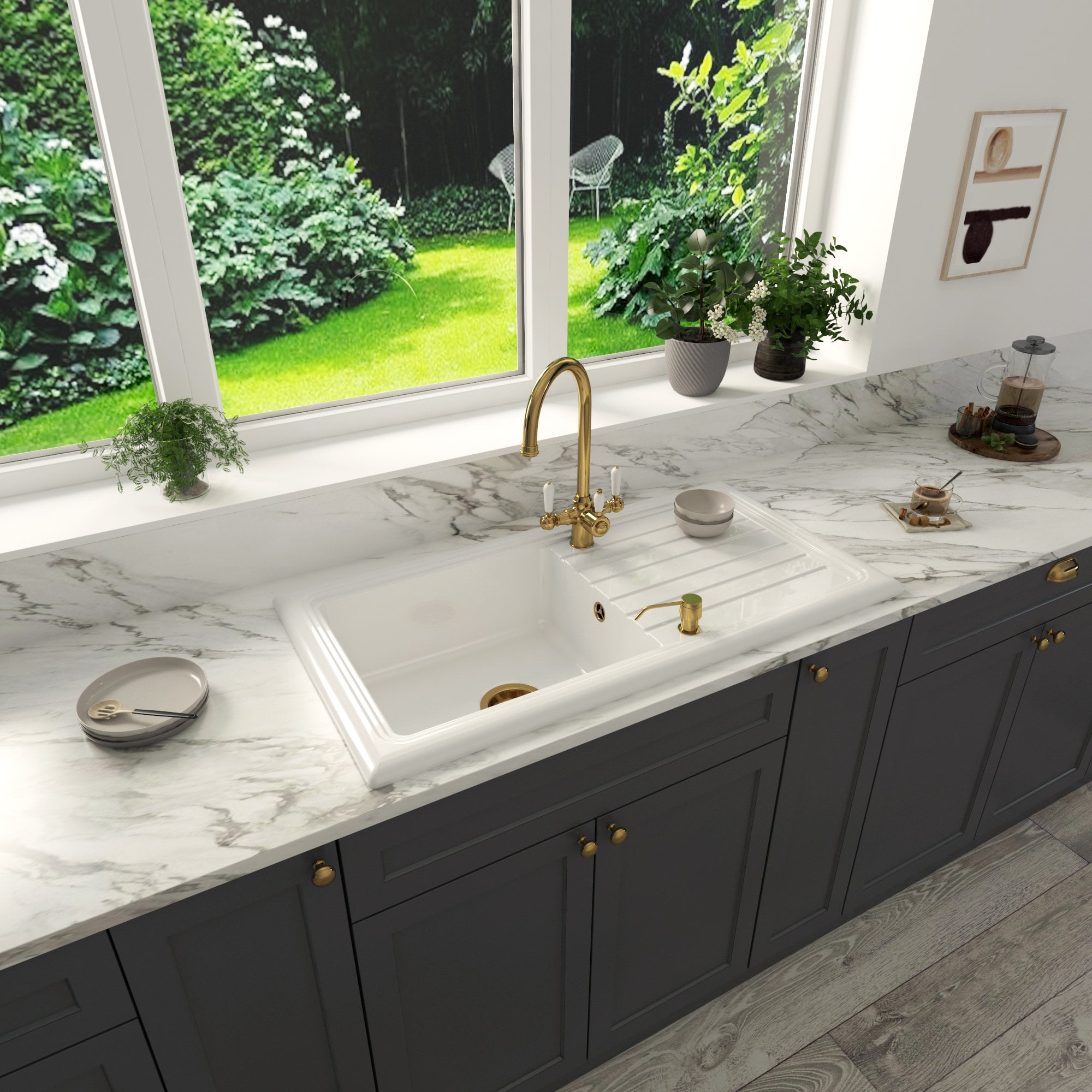 Astini Lago 100 1.0 Bowl Fireclay Ceramic Kitchen Sink with Waste & Overflow Taps UK