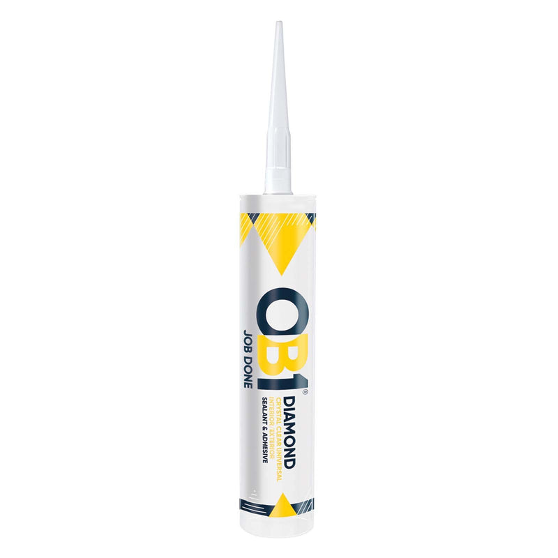 A single tube of OB1 Diamond Seal & Adhesive on a solid white background. The tube is white with yellow and dark blue geometric accents and features the brand name 'OB1' prominently.