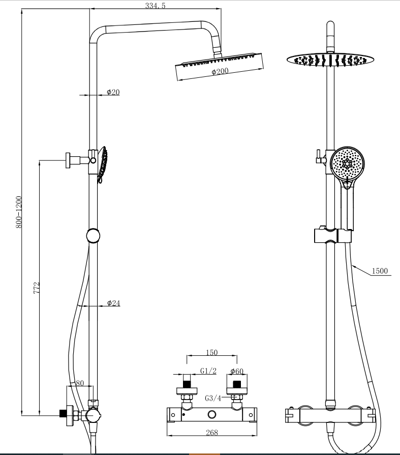 Eastbrook Modern Rigid Riser Shower w/ Handset Eastbrook