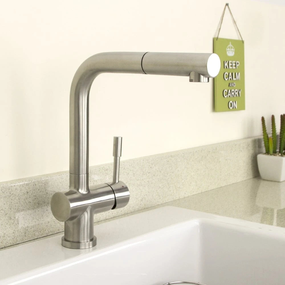 Astini Abele Brushed Stainless Steel Pullout Rinser Kitchen Sink Mixer Tap HK67 Astini