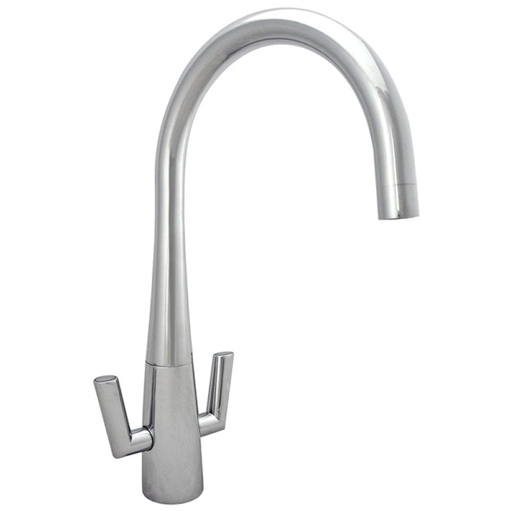 Astini Cosmopolitan Twin Lever Kitchen Sink Mixer Tap with Brushed Steel and Chrome Finish Astini