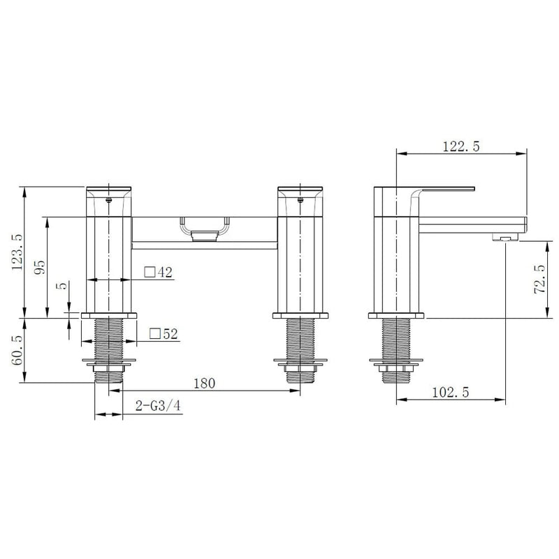 Astini Quadrado Chrome Square Deck Mounted Bath Filler Tap Taps UK