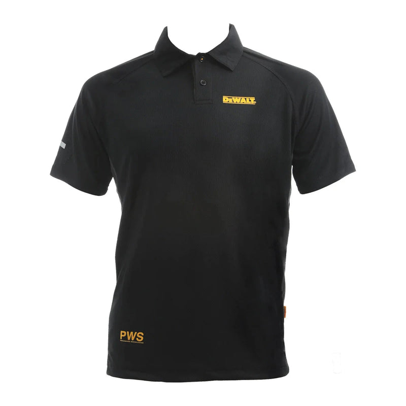 De walt Black polo shirt with yellow logos on a white background, DeWALT Rutland Performance Polo Shirt