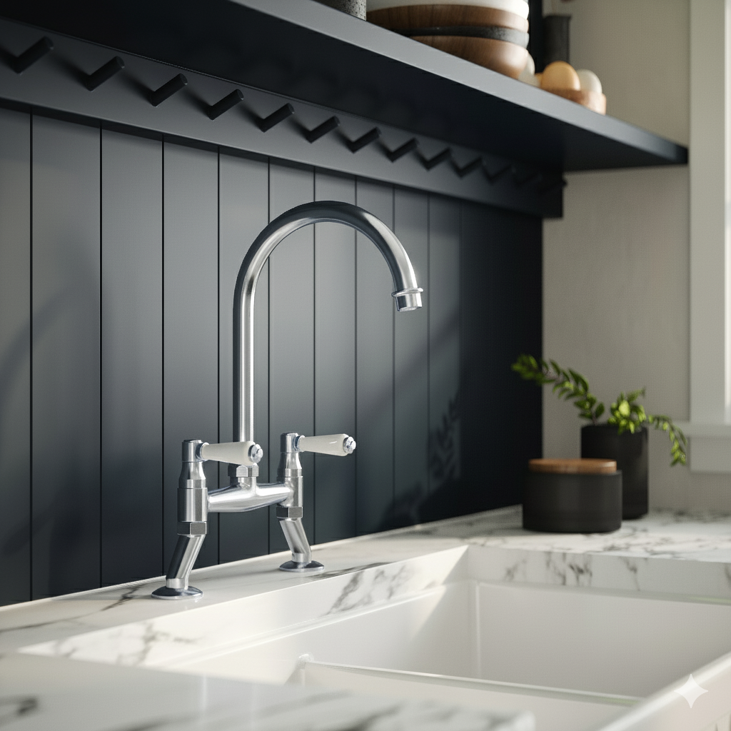 Astini Provencale Traditional Twin Lever Bridge Kitchen Mixer Tap with Ceramic Handles Astini