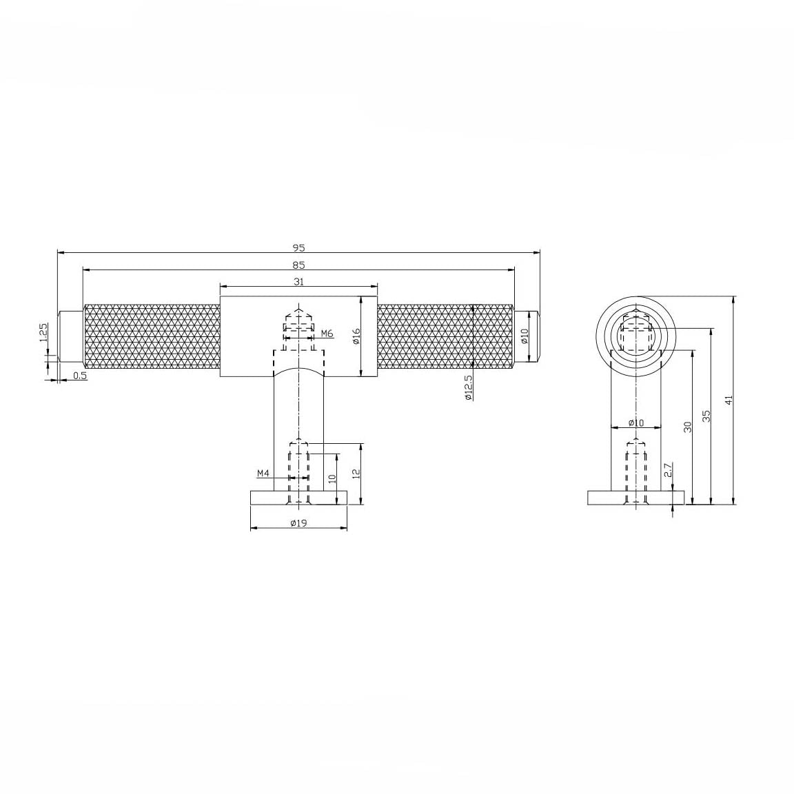 Scudo Knurled T Bar 95mm Handle Scudo