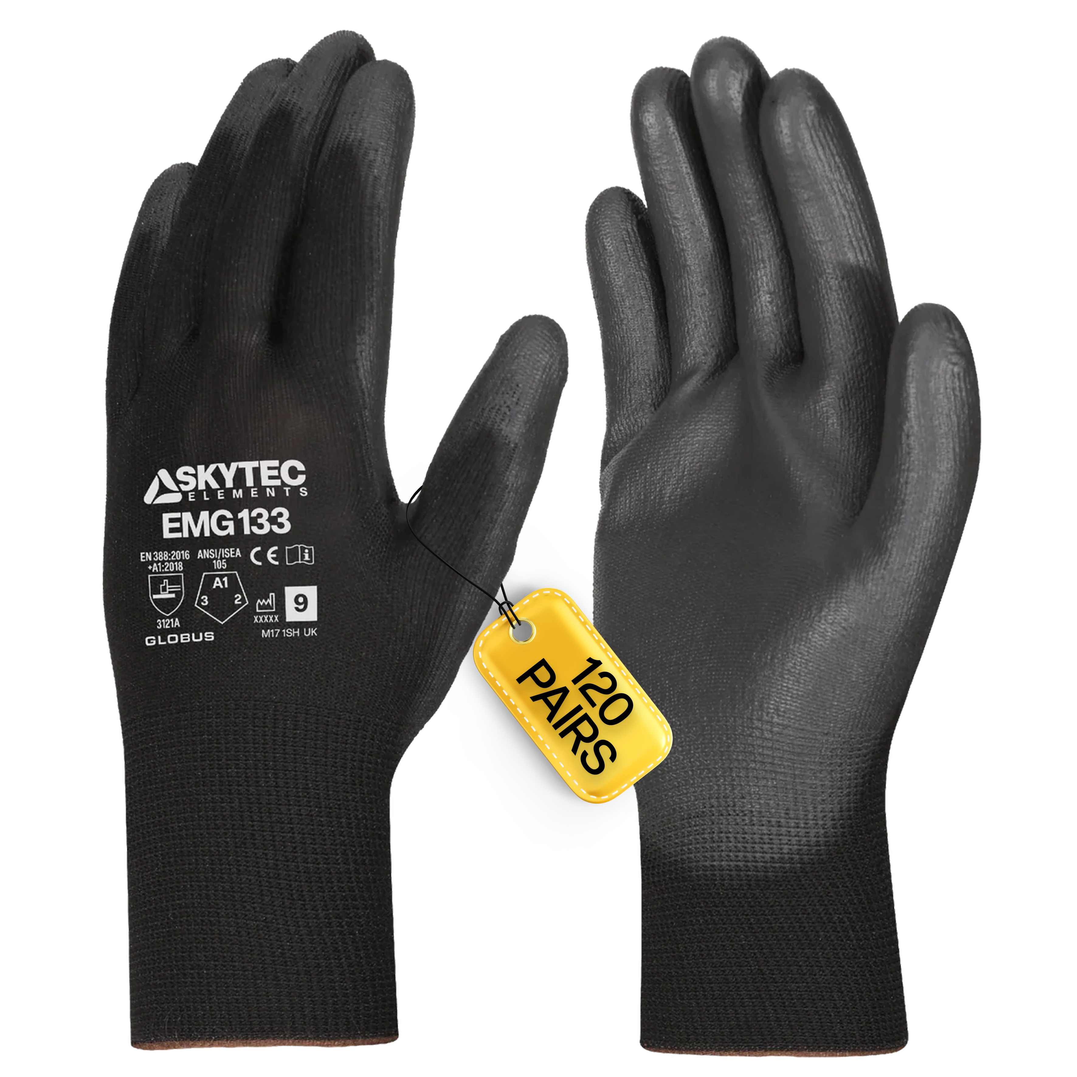SKYTEC ELEMENTS EMG133 Black Multi Purpose PU Palm Coated Work Gloves (PACK of 120 PAIRS) Mstore
