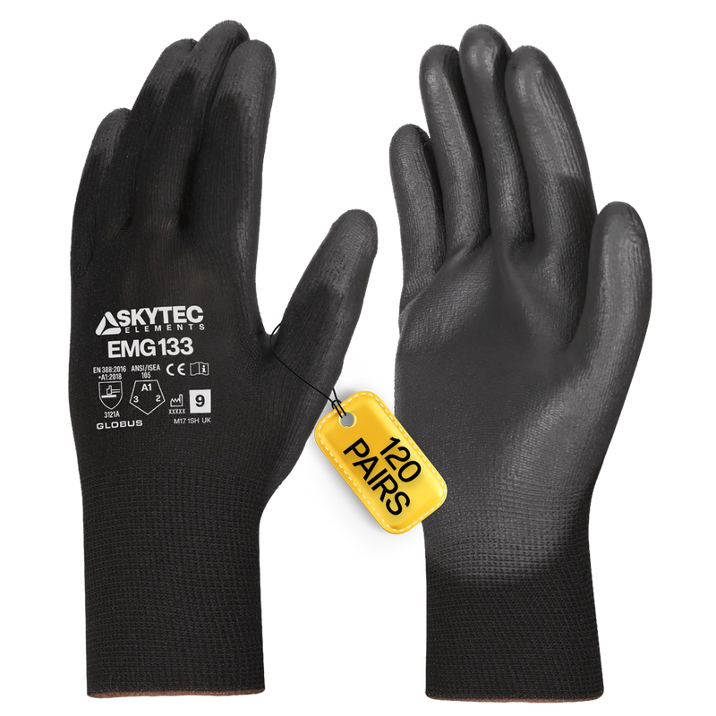 SKYTEC ELEMENTS EMG133 Black Multi Purpose PU Palm Coated Work Gloves (PACK of 120 PAIRS) Mstore