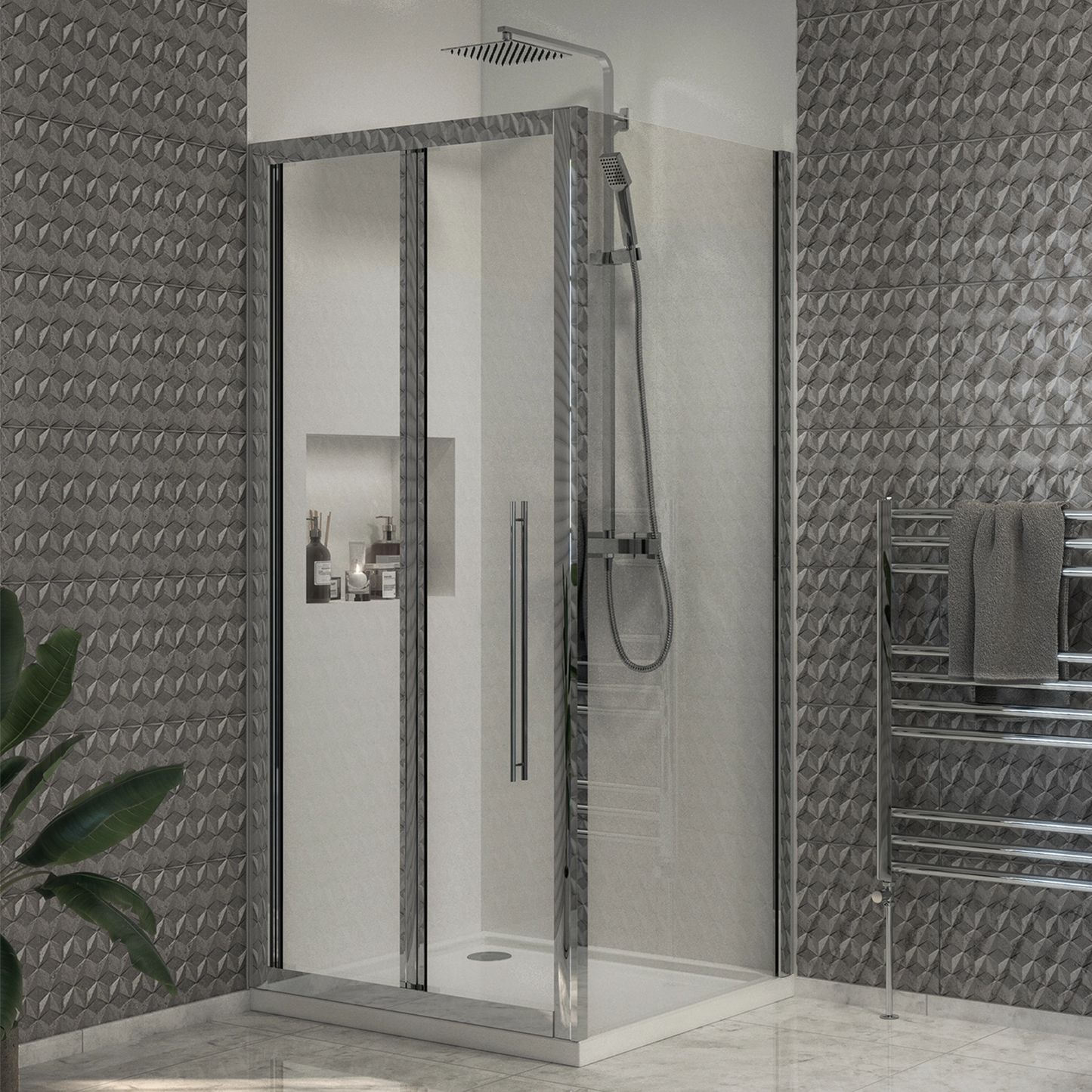 Swan Loughton Column Shower w/ Rail, Hose & Square Head Swan