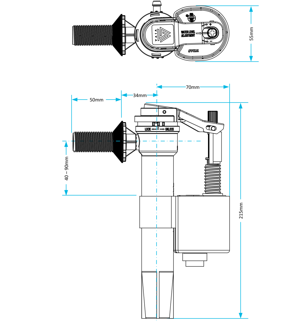 Viva Skylo Side Entry Fill Valve (½" UK) Plastic Thread Viva