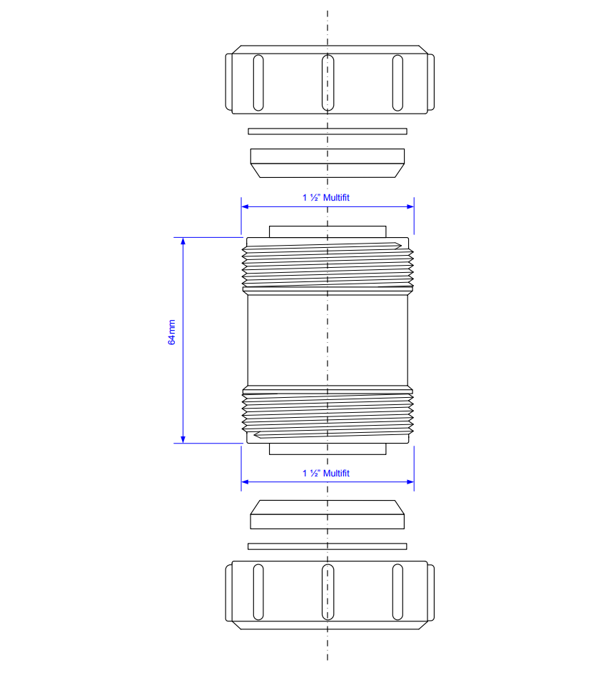 T28M 1 1/2" 40mm Multifit Straight Connector McAlpine Mcalpine