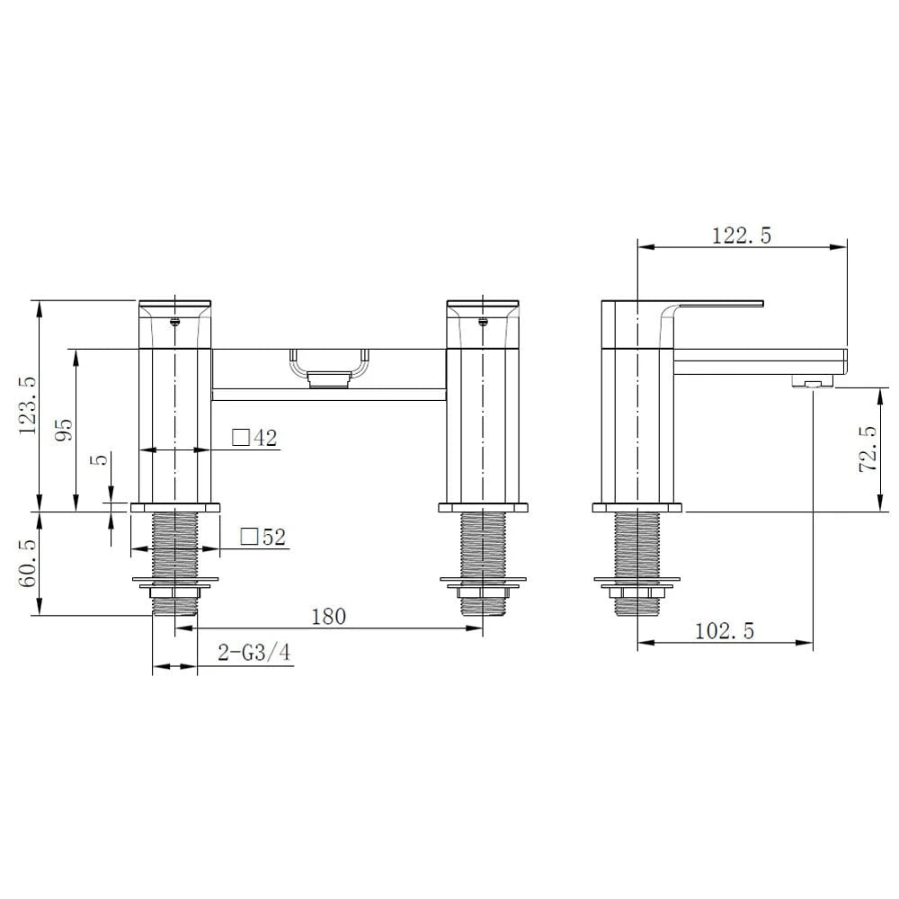 Astini Quadrado Chrome Square Deck Mounted Bath Filler Tap Taps UK
