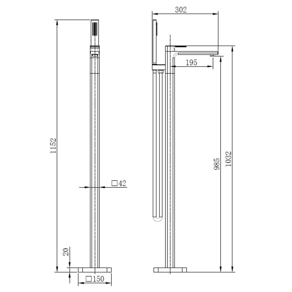 Astini Quadrado Chrome Square Freestanding Bath Tap & Shower Mixer Astini