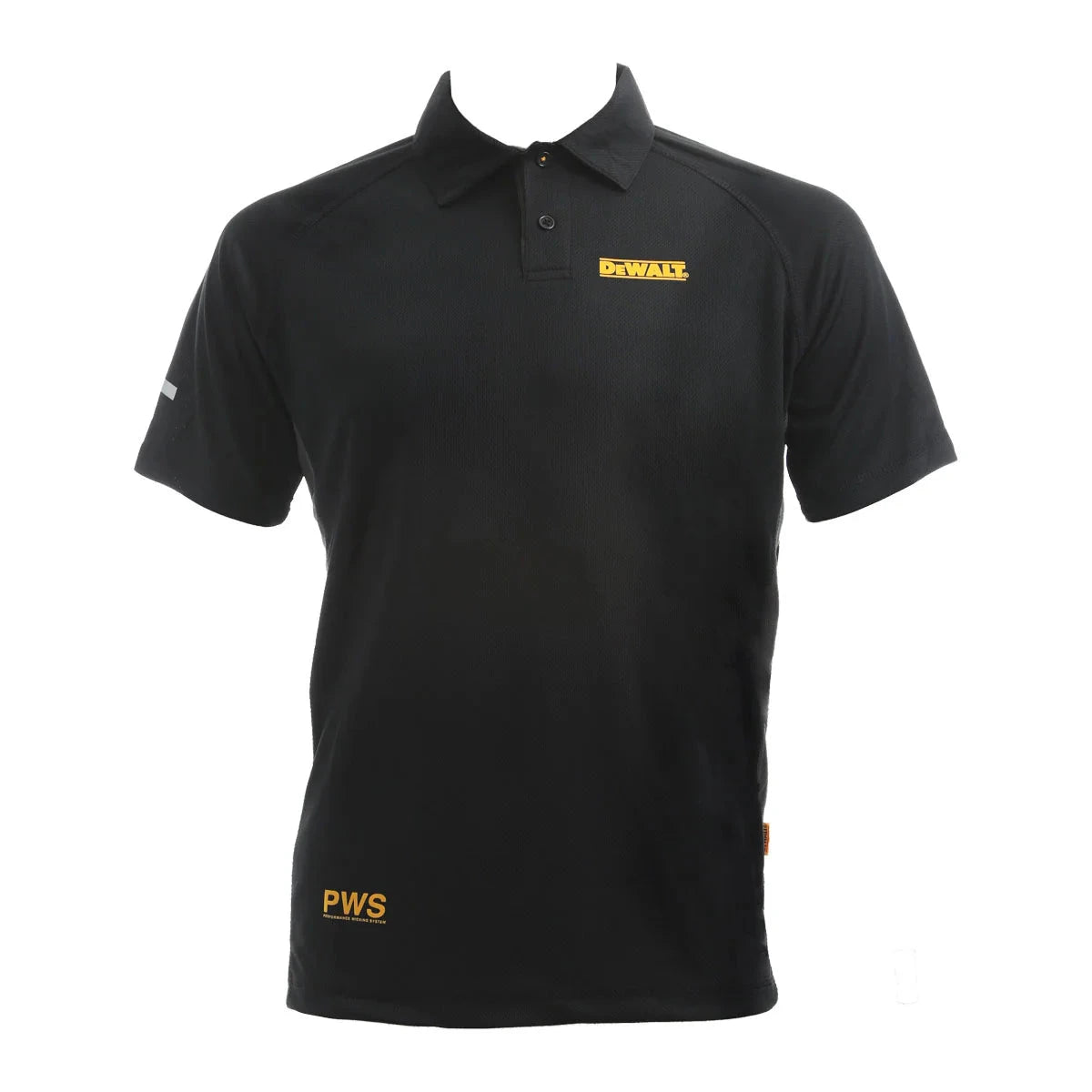 De walt Black polo shirt with yellow logos on a white background, DeWALT Rutland Performance Polo Shirt