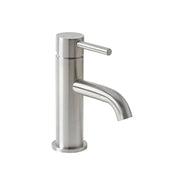 Stainless steel sink faucet on a white background
