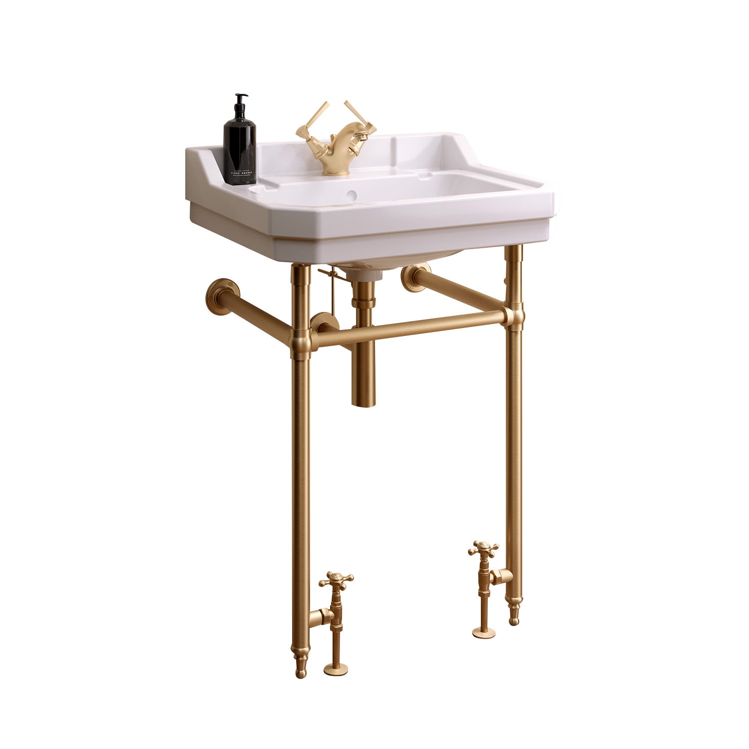 Holborn 1TH 610mm Heated Washstand & Basin - Brushed Brass Holborn