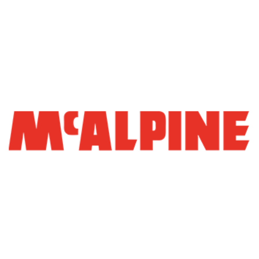 Red 'M'cAlpine' logo on a white background