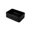 Black rectangular polymarble sink on a white background