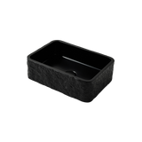 Black rectangular polymarble sink on a white background