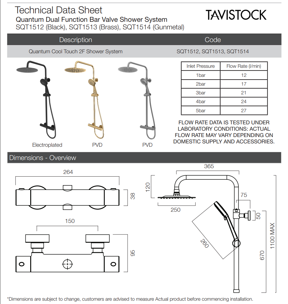 Tavistock Quantum Dual Function Bar Shower System Tavistock