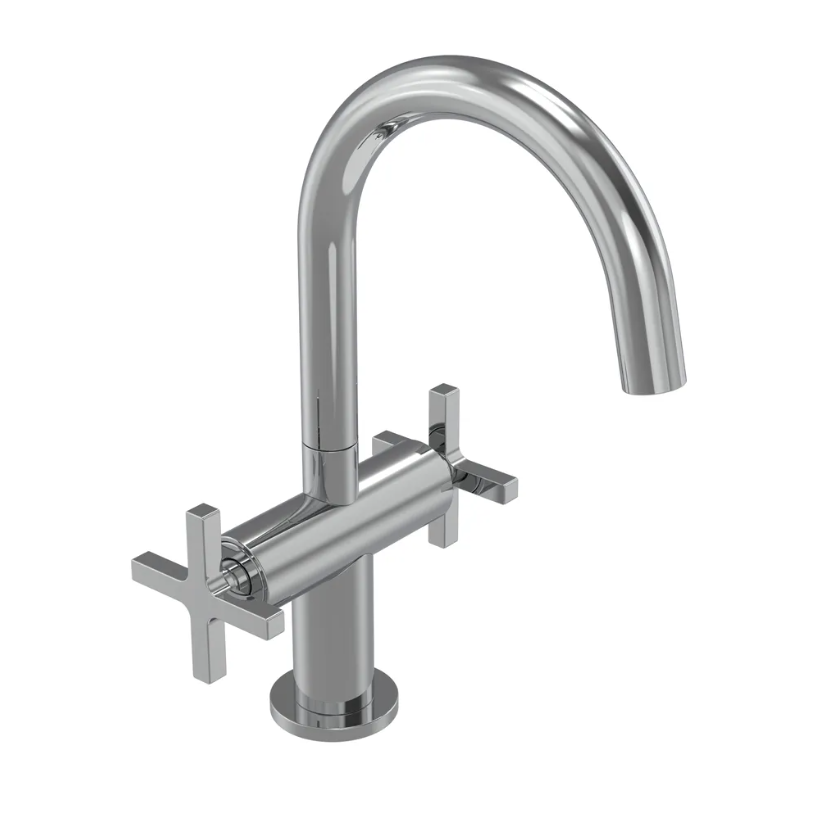 chrome basin tap on a white background
