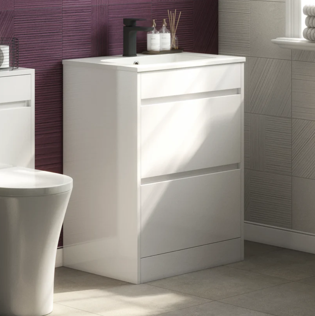 Swan Glebe 620mm x 850mm x 480mm 2 Drawer Floorstanding Vanity Unit & Basin Swan