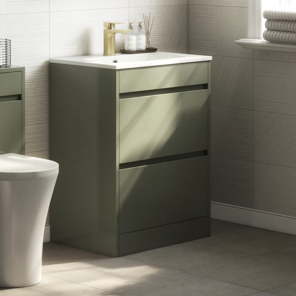 Swan Glebe 620mm x 850mm x 480mm 2 Drawer Floorstanding Vanity Unit & Basin Swan