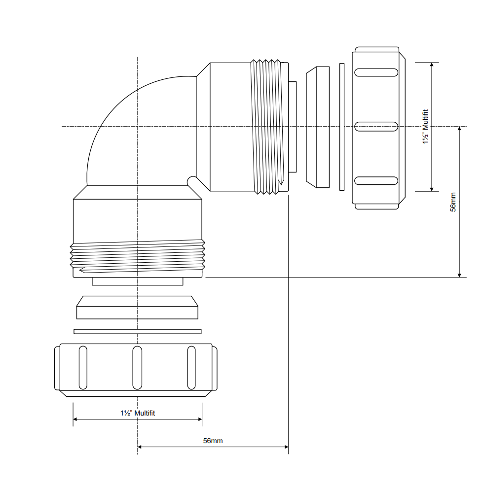 MT4 1 1/2" 40mm 90° Multifit Bend McAlpine Mcalpine