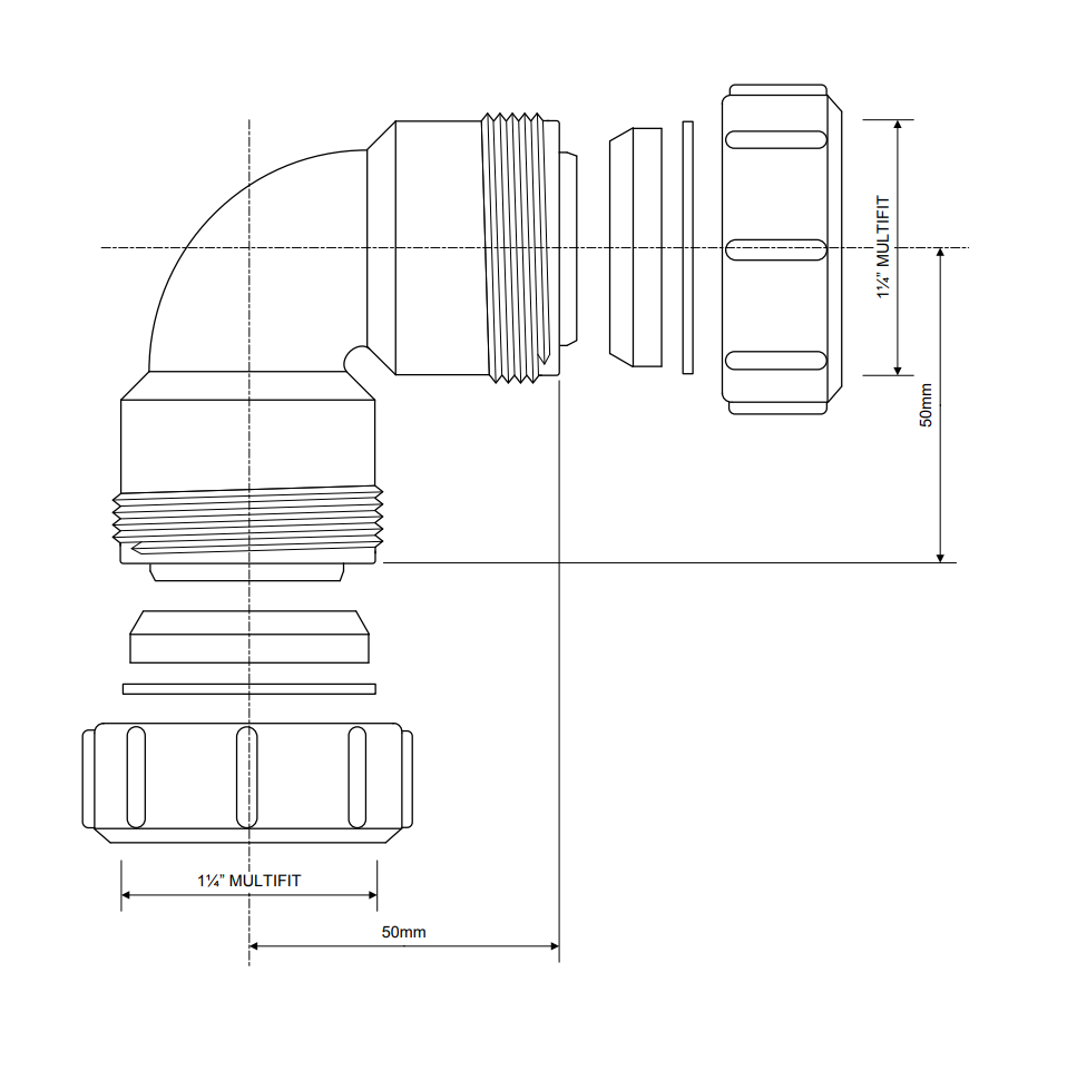 MS4 1 1/4" 32mm 90° Multifit Bend McAlpine Mcalpine