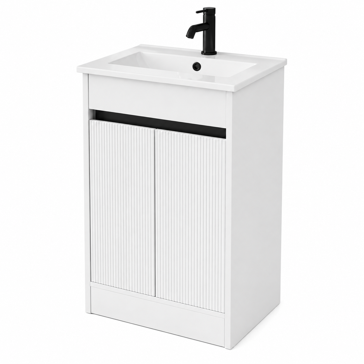 Aqua Selinus 600mm Fluted 2-Door Floorstanding Vanity Unit & Basin Frontline