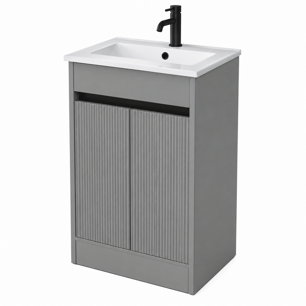 Aqua Selinus 600mm Fluted 2-Door Floorstanding Vanity Unit & Basin Frontline