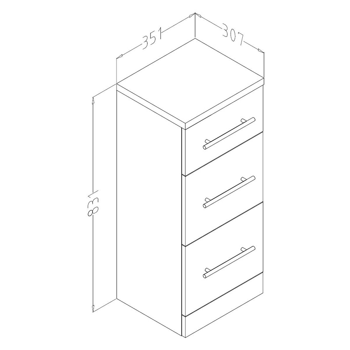 Aqua Classic 350mm 3 Drawer Unit White Gloss Frontline