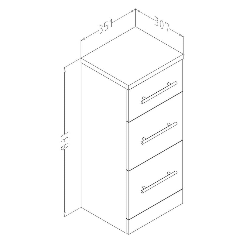 Aqua Classic 350mm 3 Drawer Unit White Gloss Frontline