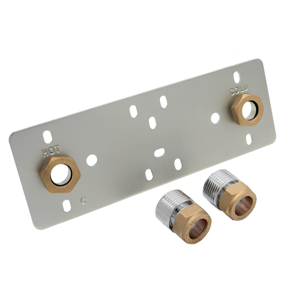 Shower Fixing Plate Kit - 15mm Pipes at 150mm Centres, Brass